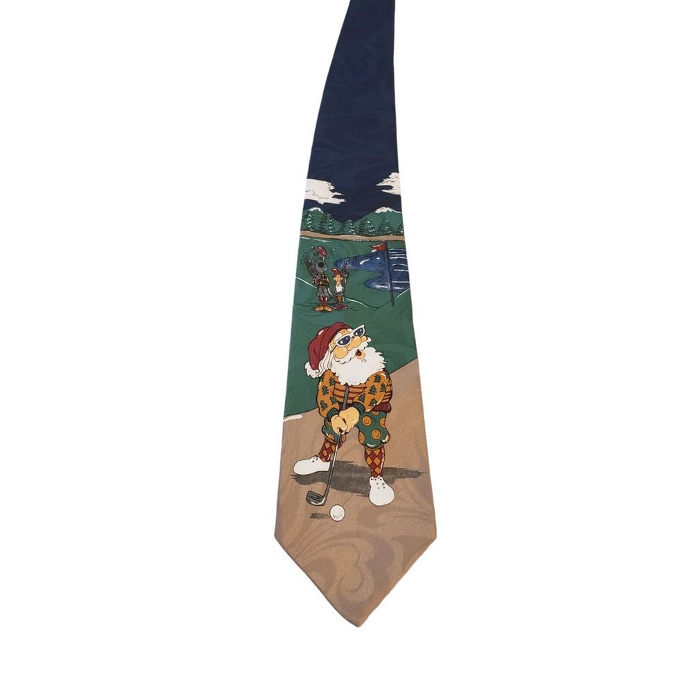 Jingle Bells Christmas Tie Polyester Santa Playing‎ Golf Necktie Reindeer Sports